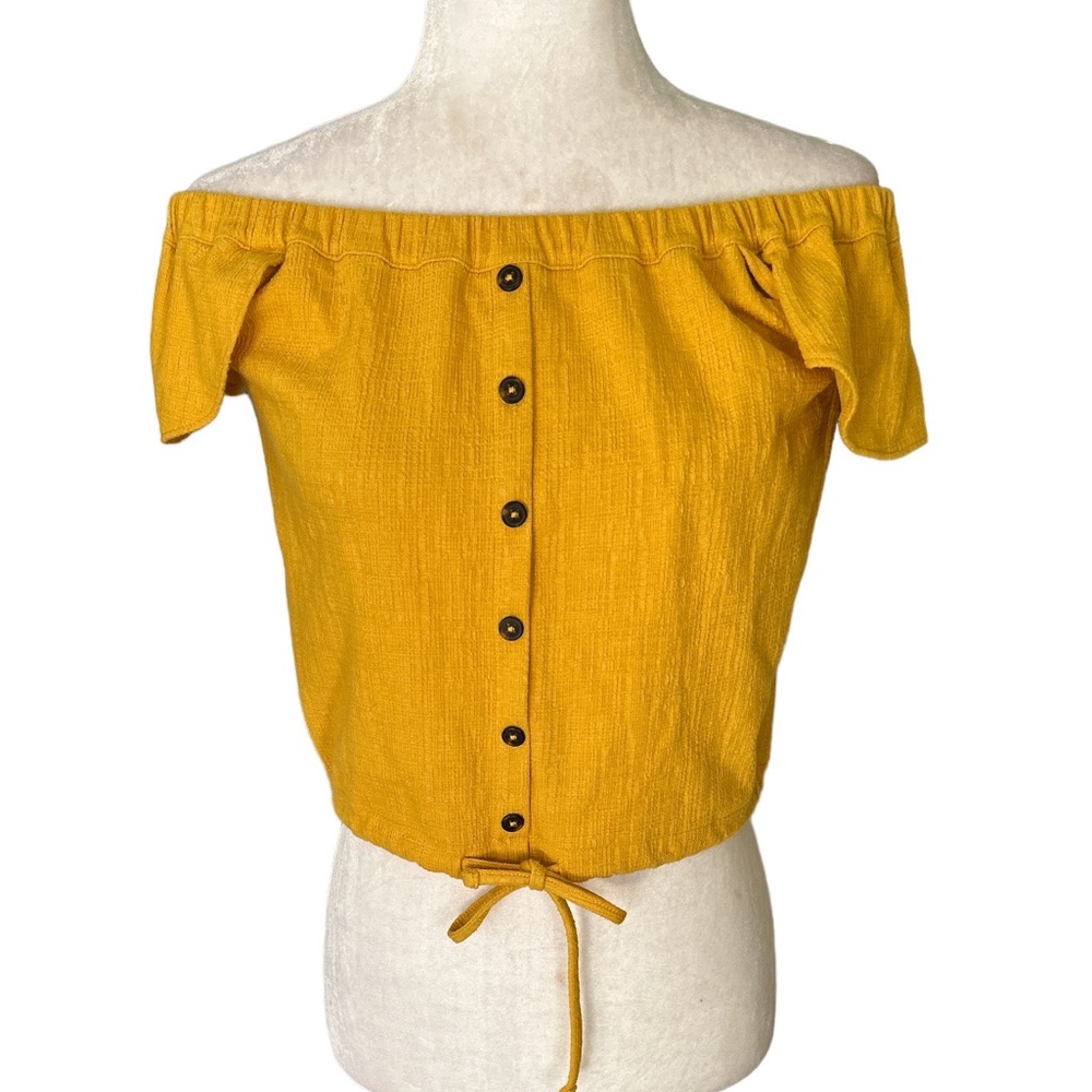 Madewell Off The Shoulder Cropped Tie Front Top in Celestial Gold - XS - Picture 4 of 15